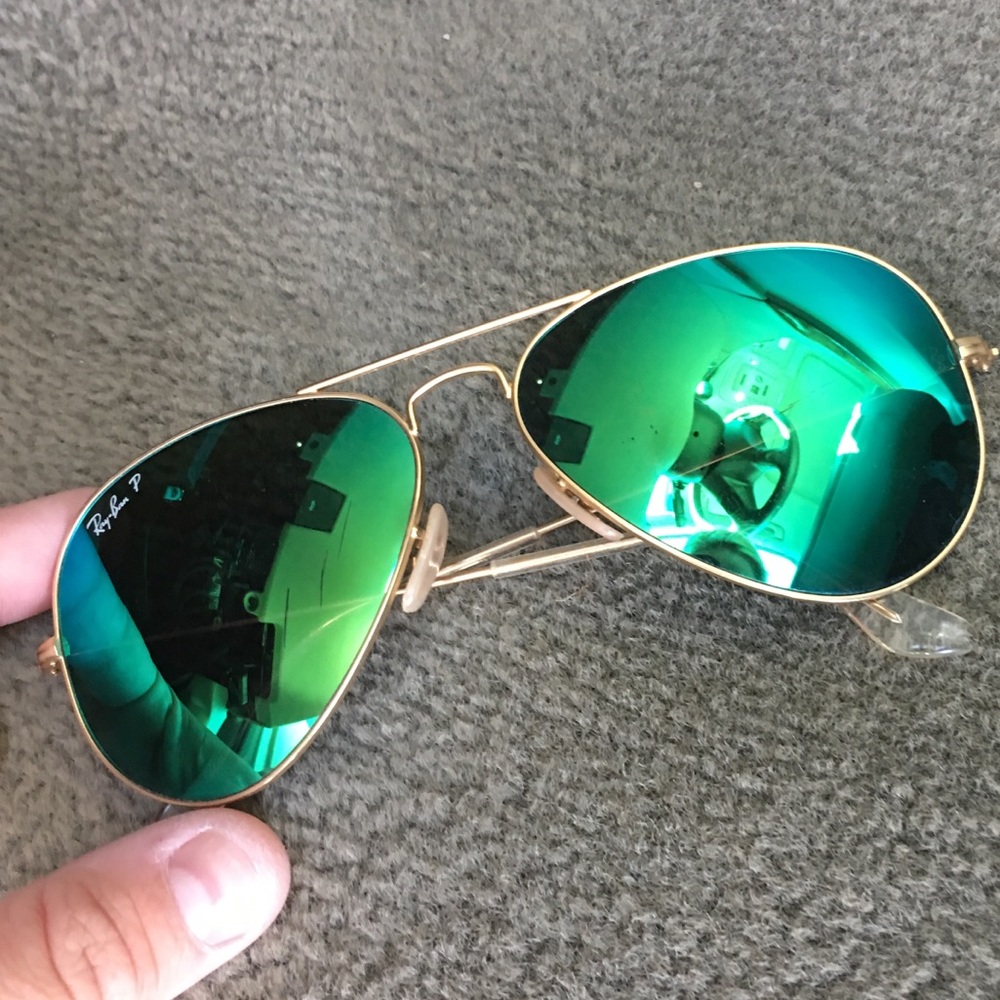 Polarized Ray Ban Green Mirrored Aviators 58MM